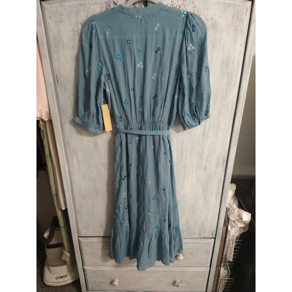 Figueroa&Flower Puff Sleeve Embroidered Maxi Dress Blue Sm Boho Feminine Cottage - Picture 6 of 9